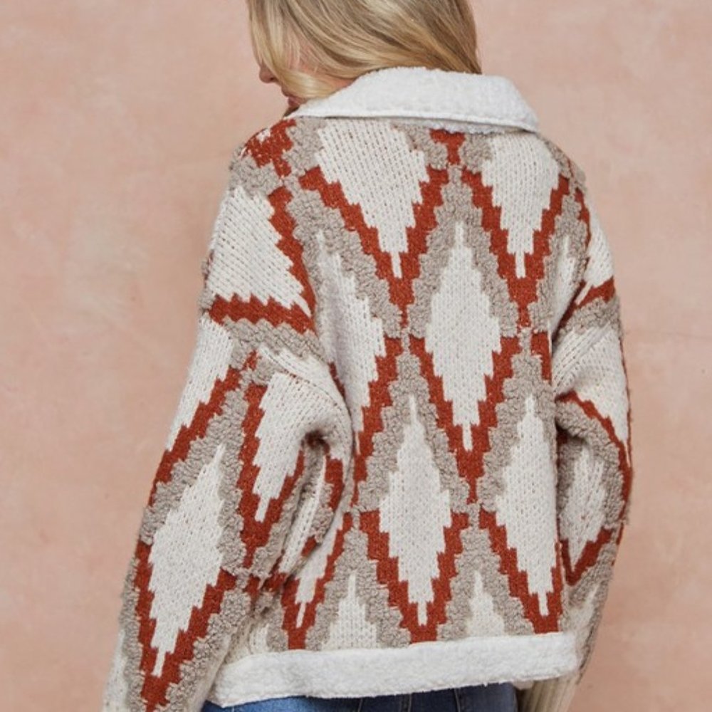 New Quilted Cardigan Sweater Coat / Women's Shacket Western Boho Jacket - Picture 3 of 9